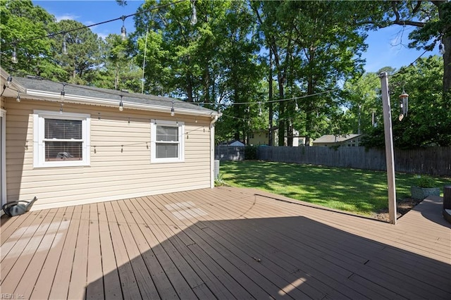 deck featuring a yard and a fenced backyard