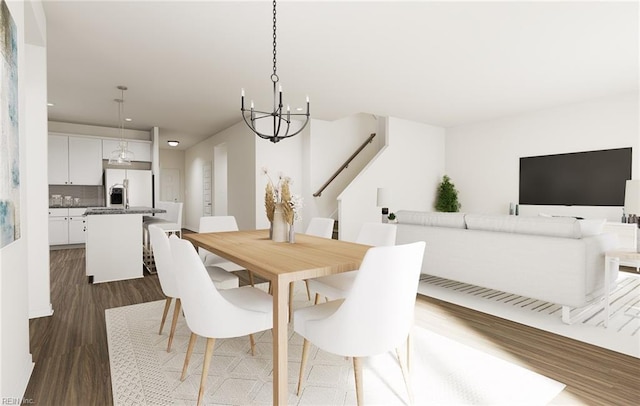 dining room with recessed lighting, a notable chandelier, and dark wood-type flooring