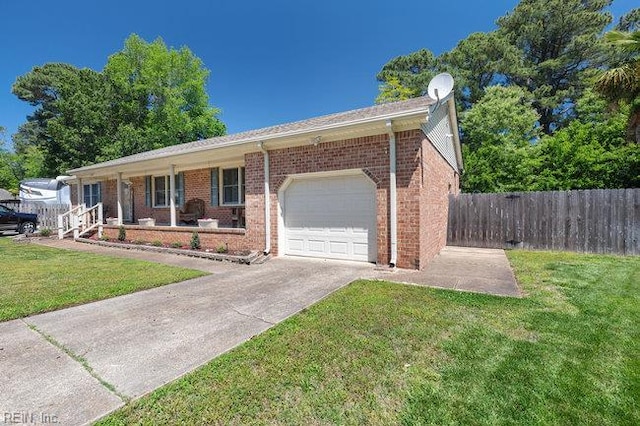 1609 Macgregory Ct, Virginia Beach, VA 23464 - ranch-style home with an attached garage, concrete driveway, a front yard, and brick siding