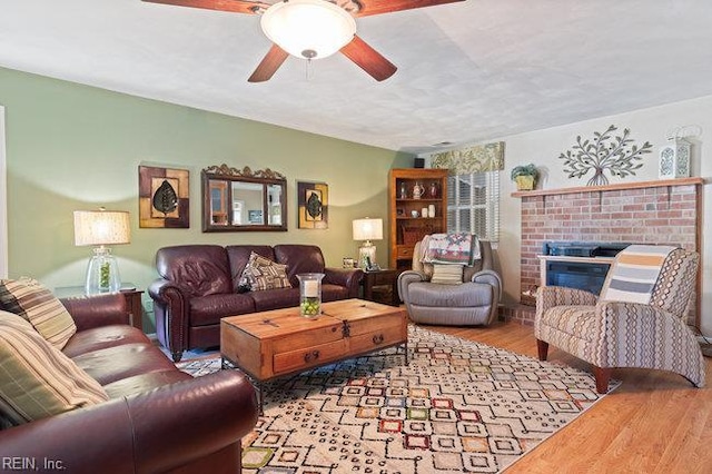 1609 Macgregory Ct, Virginia Beach, VA 23464 - living area featuring a ceiling fan, wood finished floors, and a brick fireplace