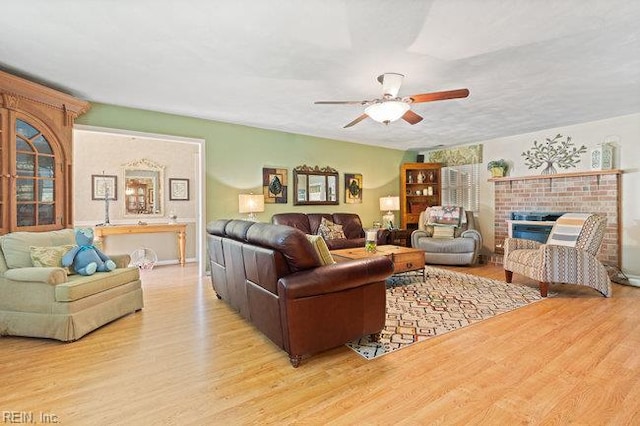 1609 Macgregory Ct, Virginia Beach, VA 23464 - living area with a fireplace, a ceiling fan, and wood finished floors
