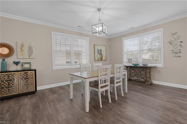9520 14th Bay St, Norfolk, VA 23518 - dining area featuring crown molding, baseboards, visible vents, and dark wood-style flooring