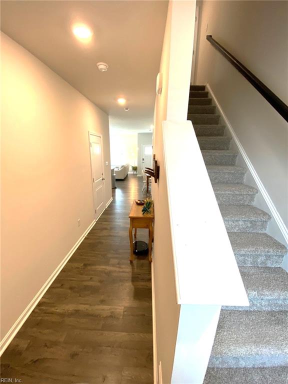 1547 Stanford Ln, Newport News, VA 23608 - stairs featuring recessed lighting, wood finished floors, and baseboards
