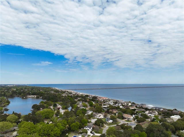 birds eye view of property with a residential view and a water view