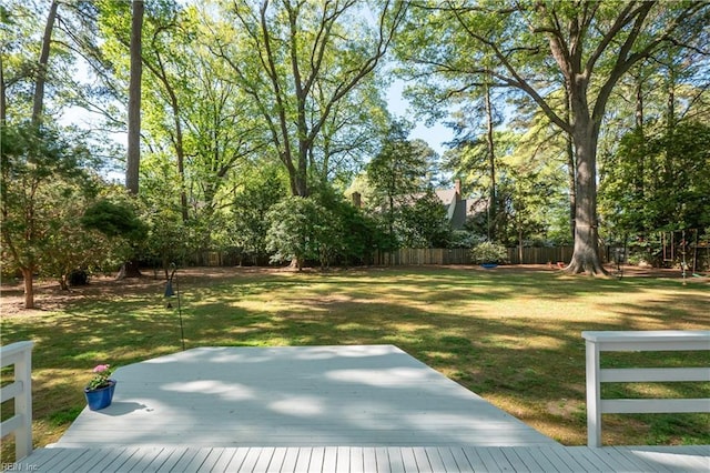 view of yard featuring a deck and fence private yard
