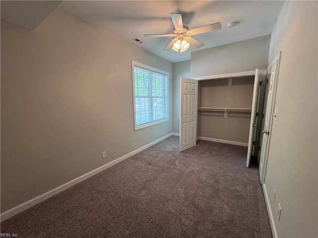 35 Miles Cary Mews, Hampton, VA 23669 - unfurnished bedroom featuring a closet, dark colored carpet, ceiling fan, baseboards, and visible vents