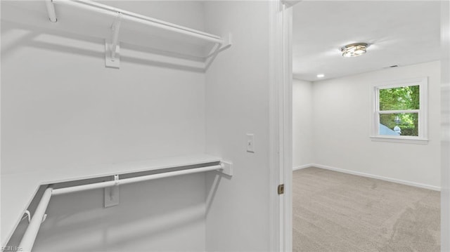 walk in closet with carpet