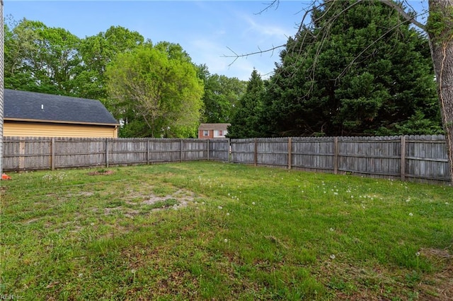 view of yard with a fenced backyard