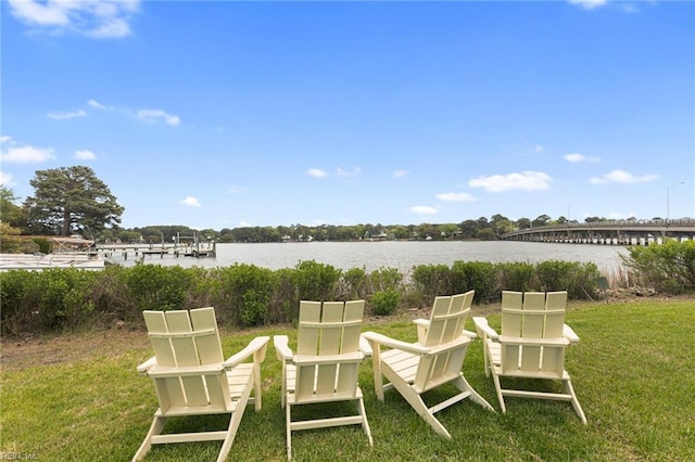 view of yard with a water view