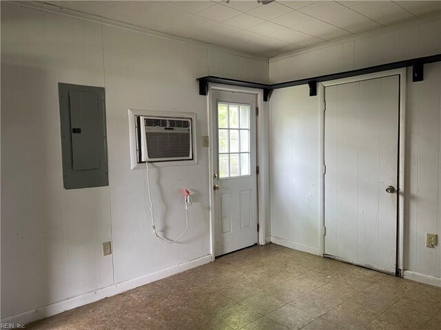 7420 Doummar Dr, Norfolk, VA 23518 - entryway featuring electric panel, a wall mounted air conditioner, and baseboards