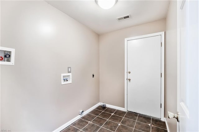 clothes washing area featuring hookup for a washing machine, laundry area, hookup for an electric dryer, baseboards, and visible vents