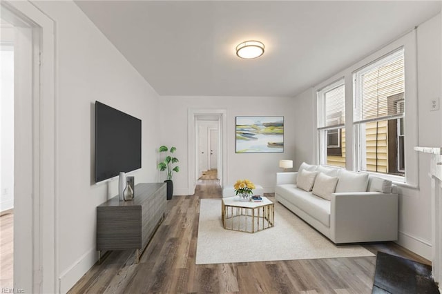 living room featuring baseboards and wood finished floors