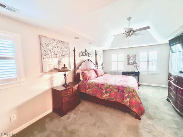 bedroom with carpet floors, baseboards, and visible vents
