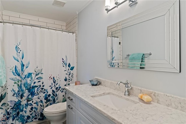845 Fox Ridge Trl, Chesapeake, VA 23322 - full bathroom with vanity, toilet, crown molding, and a shower with curtain