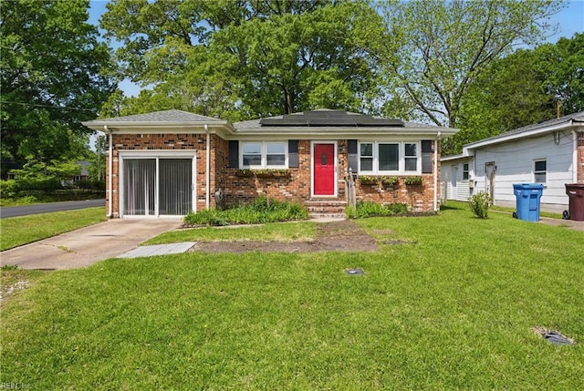 1619 Linden Ave, Chesapeake, VA 23325 - single story home featuring driveway, solar panels, an attached garage, and a front lawn
