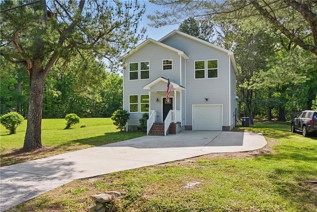 1612 Nansemond Pkwy, Suffolk, VA 23434 - view of front of home with a garage, a front lawn, driveway, and central air condition unit