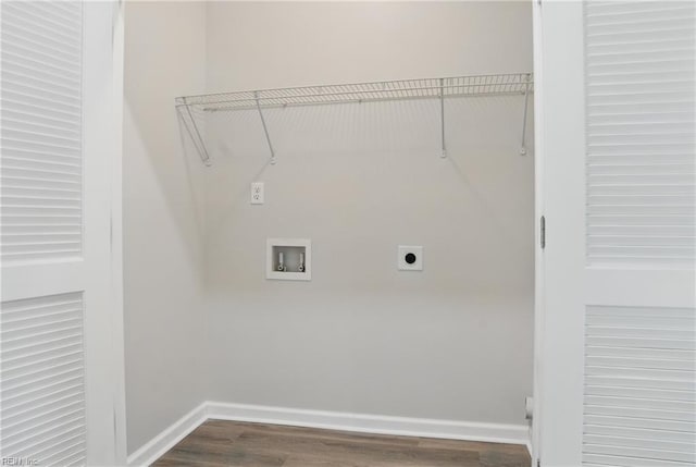 1612 Nansemond Pkwy, Suffolk, VA 23434 - laundry room featuring laundry area, hookup for an electric dryer, washer hookup, dark wood-style flooring, and baseboards