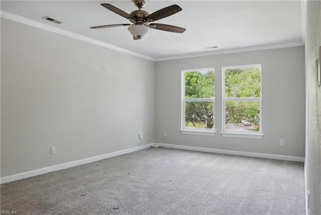 1612 Nansemond Pkwy, Suffolk, VA 23434 - spare room with carpet flooring, crown molding, a ceiling fan, visible vents, and baseboards