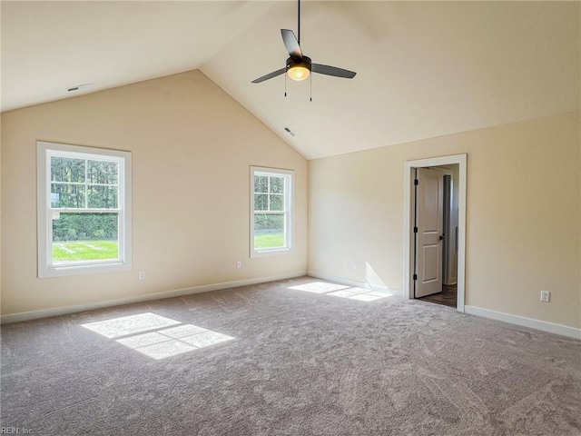 150 Mcpherson Rd, South Mills, NC 27976 - spare room with lofted ceiling, ceiling fan, carpet flooring, and baseboards