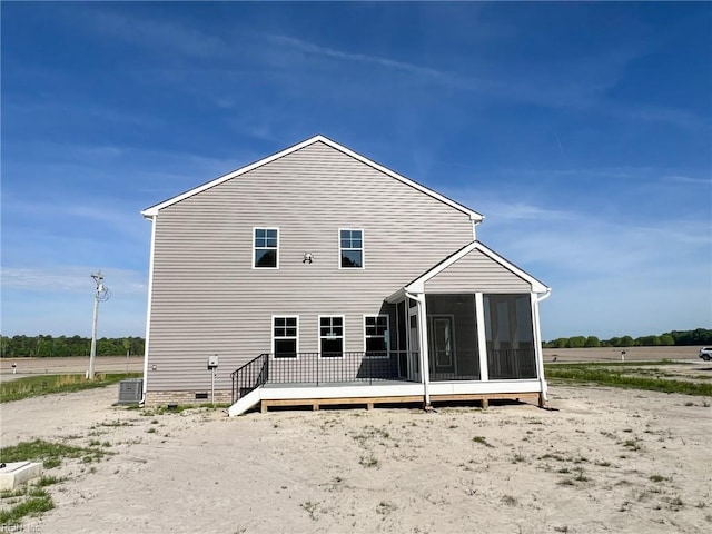 150 Mcpherson Rd, South Mills, NC 27976 - rear view of house with central AC unit, crawl space, and a sunroom