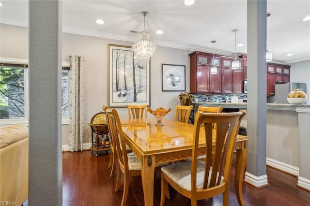 605 Maycox Ave, Norfolk, VA 23505 - dining space with recessed lighting, an inviting chandelier, baseboards, ornamental molding, and wood finished floors