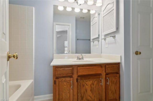 full bathroom with vanity and shower / washtub combination