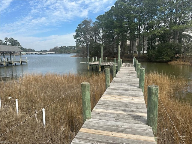 view of dock with a water view