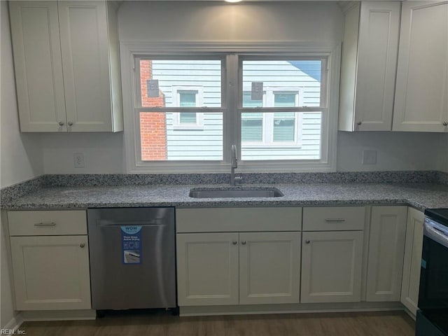 38 W Sherwood Ave, Hampton, VA 23663 - kitchen with a sink, light stone counters, dishwasher, and a wealth of natural light
