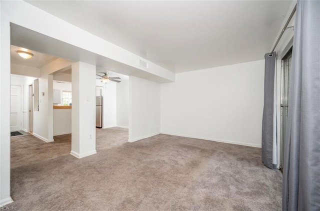 2226 Windom Pl, Virginia Beach, VA 23454 - below grade area featuring carpet, freestanding refrigerator, a ceiling fan, and baseboards