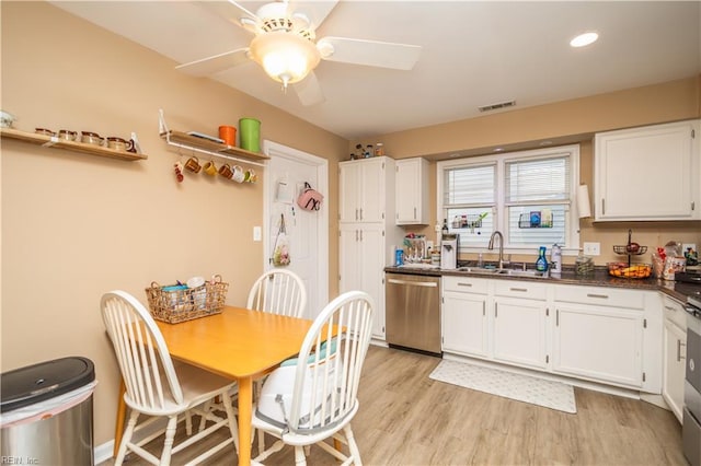 kitchen with white cabinetry, a sink, and dishwasher