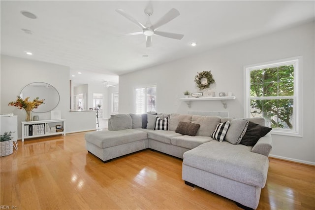 408 Leffler Ln, Virginia Beach, VA 23452 - living area featuring wood finished floors, a ceiling fan, recessed lighting, and baseboards