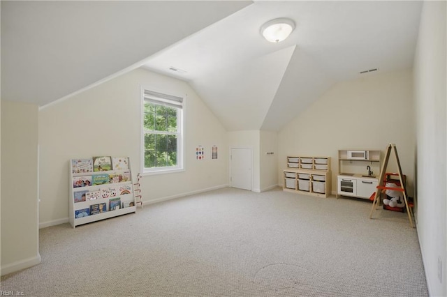 408 Leffler Ln, Virginia Beach, VA 23452 - recreation room with baseboards, carpet, and vaulted ceiling