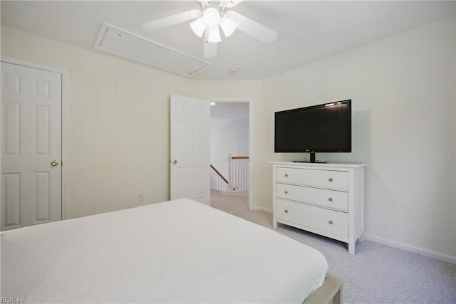 408 Leffler Ln, Virginia Beach, VA 23452 - bedroom with attic access, ceiling fan, baseboards, and light carpet