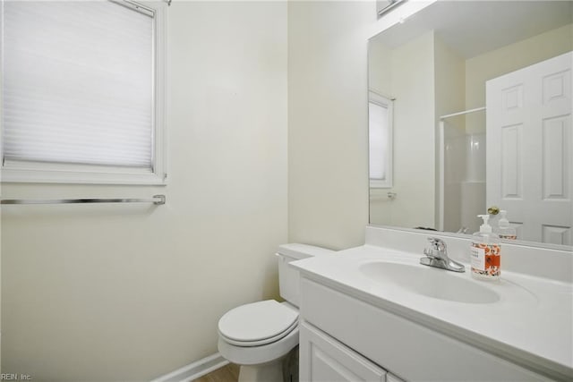408 Leffler Ln, Virginia Beach, VA 23452 - bathroom featuring walk in shower, vanity, and toilet