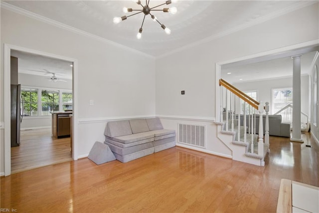 408 Leffler Ln, Virginia Beach, VA 23452 - unfurnished room featuring stairway, wood finished floors, visible vents, and ornamental molding
