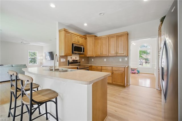 408 Leffler Ln, Virginia Beach, VA 23452 - kitchen with appliances with stainless steel finishes, a peninsula, light wood-style flooring, and a sink