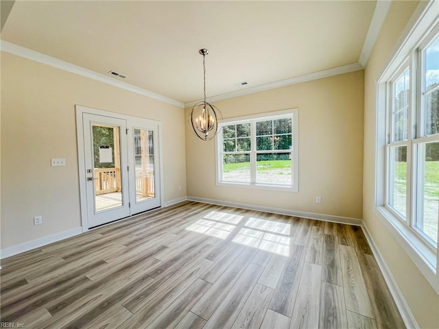 152 Mcpherson Rd, South Mills, NC 27976 - unfurnished dining area with light wood finished floors, an inviting chandelier, visible vents, and a wealth of natural light