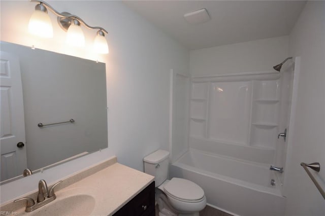full bathroom with toilet, shower / washtub combination, and vanity