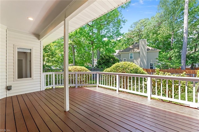 wooden terrace featuring fence