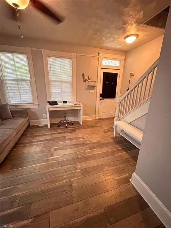 639 Mt Vernon Ave, Portsmouth, VA 23707 - foyer entrance featuring stairs, baseboards, ceiling fan, and hardwood / wood-style flooring