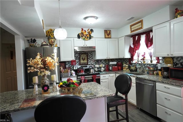 820 Pine Tree Ct, Newport News, VA 23608 - kitchen with a sink, white cabinetry, under cabinet range hood, and stainless steel appliances