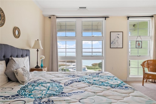 carpeted bedroom with visible vents