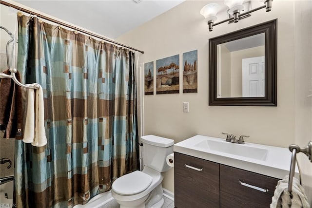 full bathroom with vanity, toilet, and a shower with curtain