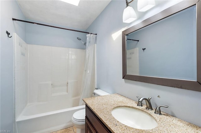 bathroom with vanity, toilet, and shower / tub combo