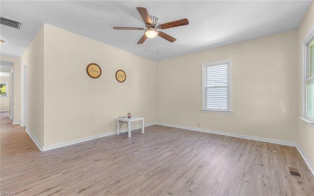 921 Quash St, Hampton, VA 23669 - spare room with a ceiling fan, baseboards, visible vents, and light wood-type flooring