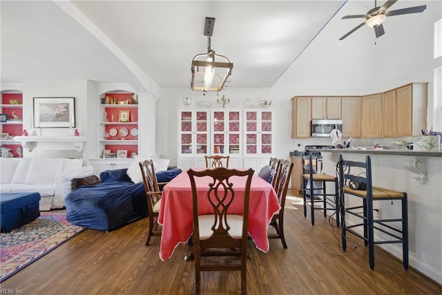 422 New London Pl, Virginia Beach, VA 23454 - dining room featuring built in features, ceiling fan, dark wood-style flooring, and a high ceiling
