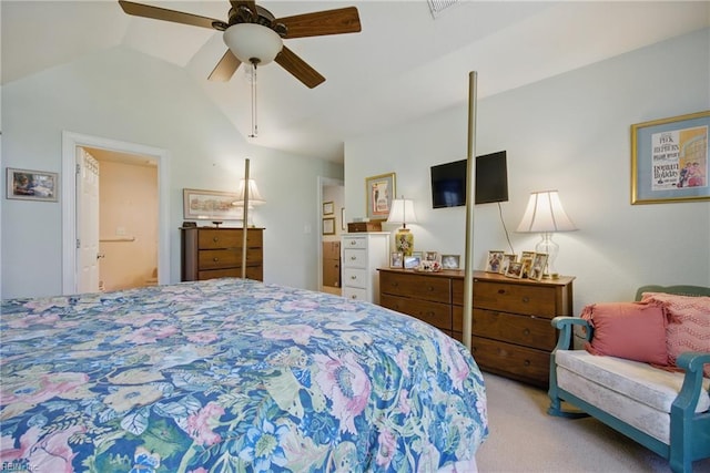 422 New London Pl, Virginia Beach, VA 23454 - carpeted bedroom featuring a ceiling fan, vaulted ceiling, and connected bathroom