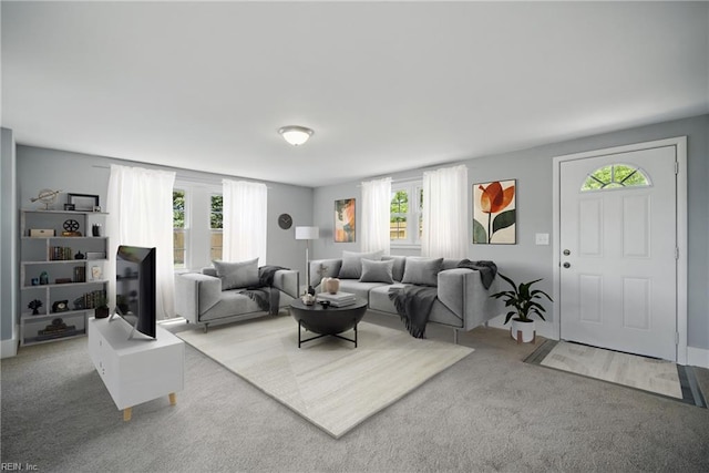 living area with carpet and a healthy amount of sunlight