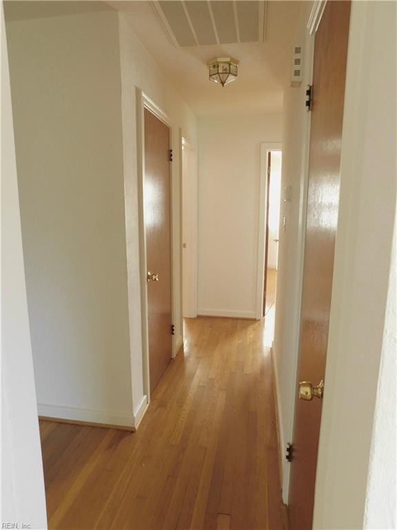 hall with baseboards and light wood finished floors