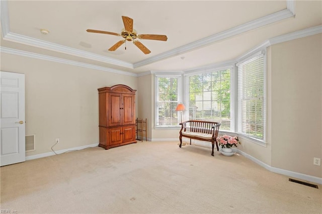 20639 Creekside Dr, Smithfield, VA 23430 - sitting room featuring crown molding, baseboards, visible vents, and light carpet